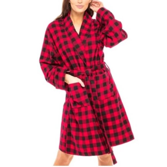 Target Women's Long Sleeve Tie-Waist Flannel Plaid Robes Knee Length Red L NWT - Picture 1 of 5